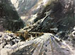a painting of snowy mountain
